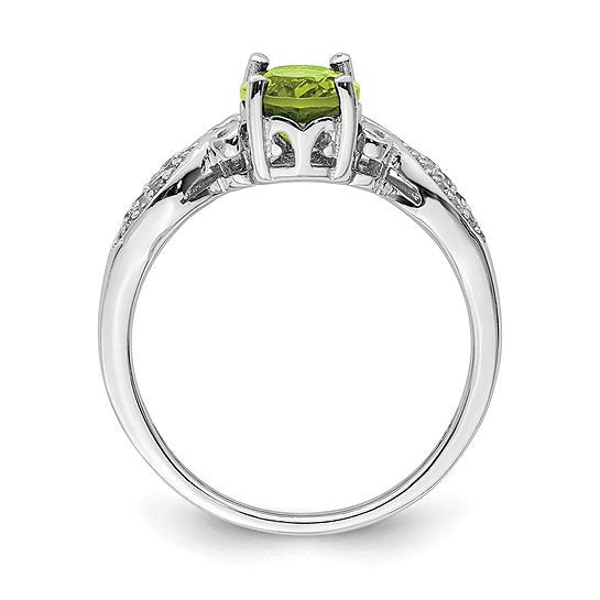 Sterling Silver Polished Peridot and White CZ Ring