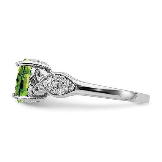 Sterling Silver Polished Peridot and White CZ Ring