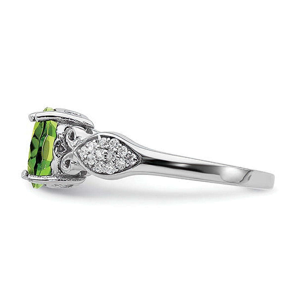Sterling Silver Polished Peridot and White CZ Ring