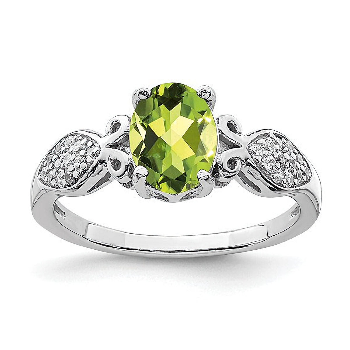 Sterling Silver Polished Peridot and White CZ Ring
