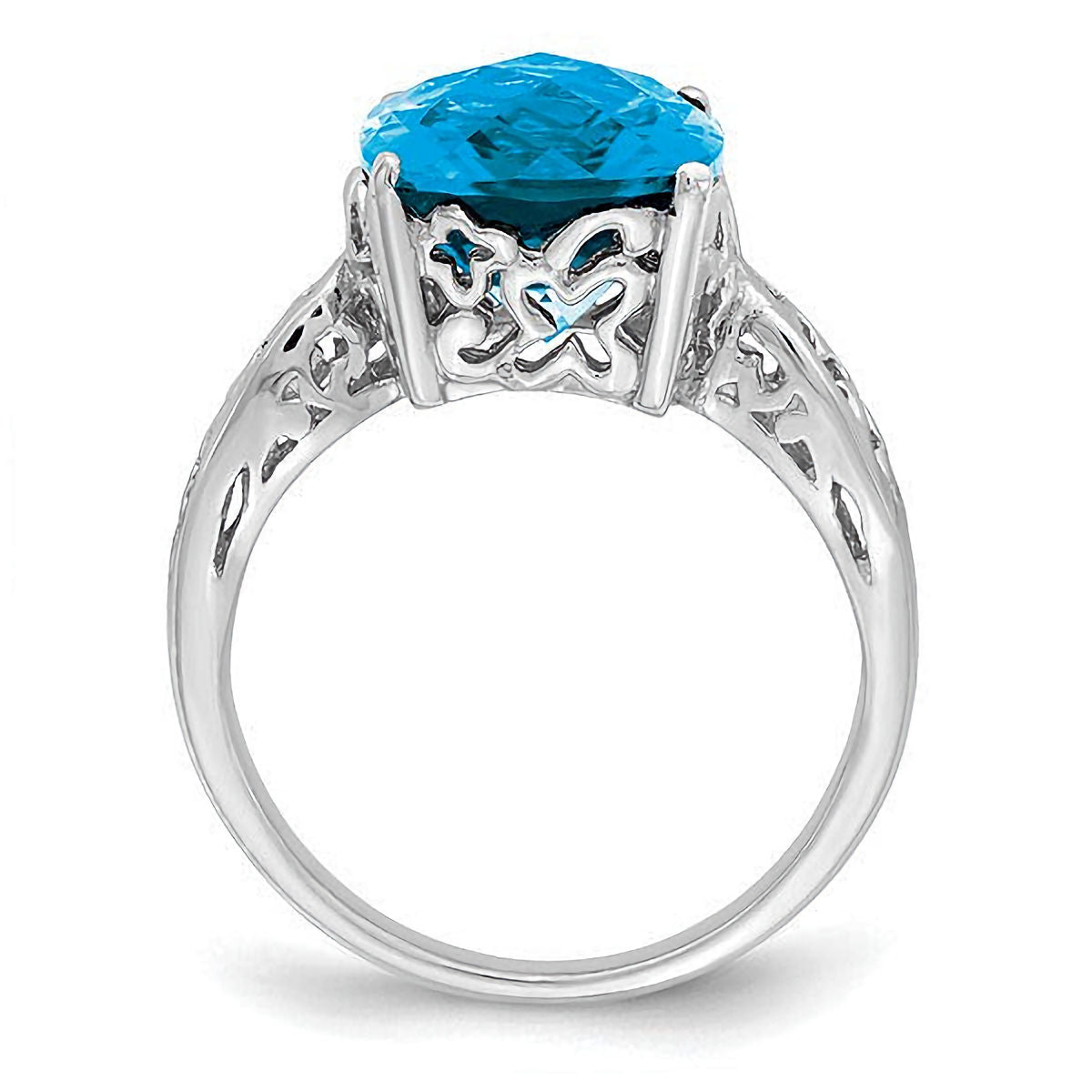 Sterling Silver Checker Cut Blue Topaz Ring