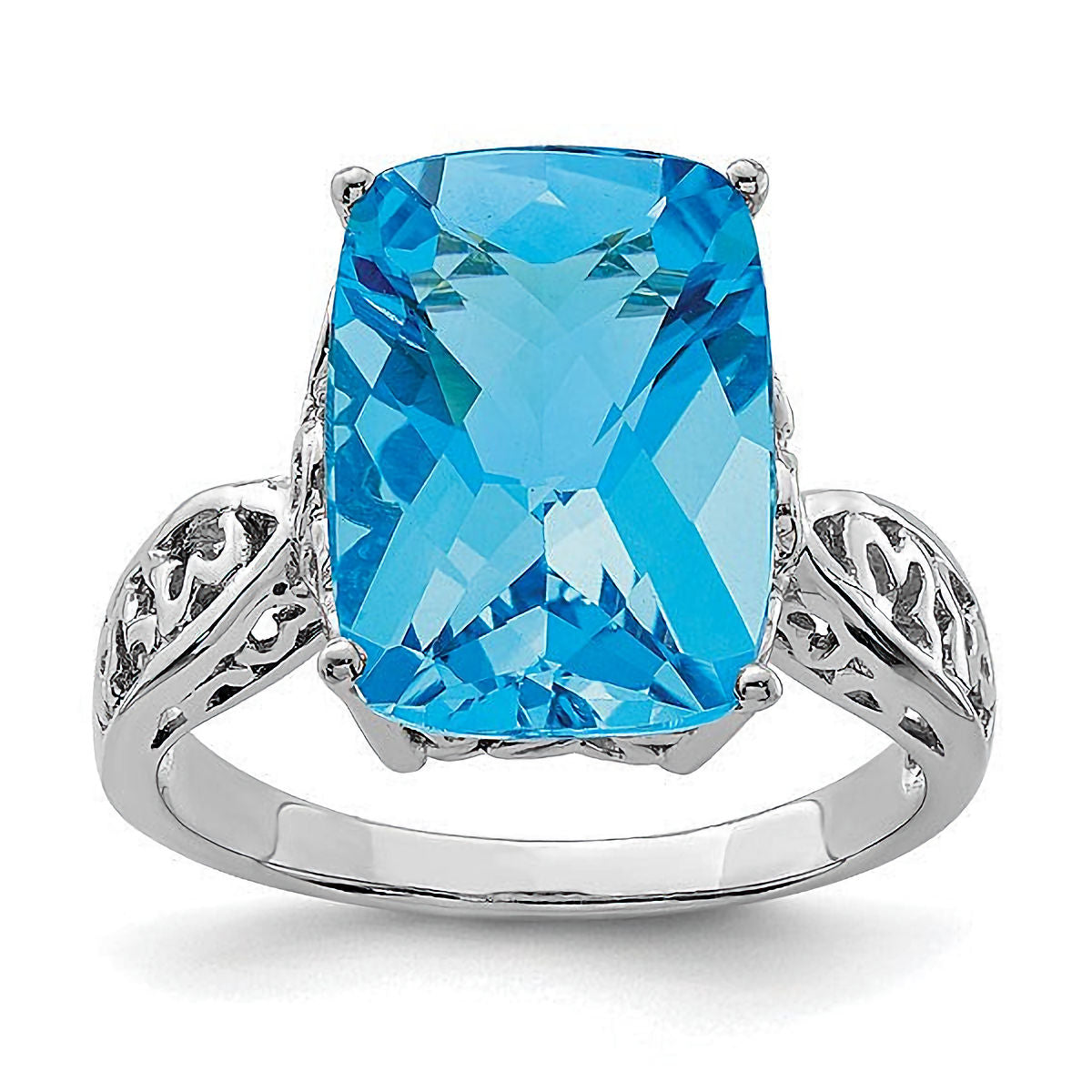 Sterling Silver Checker Cut Blue Topaz Ring