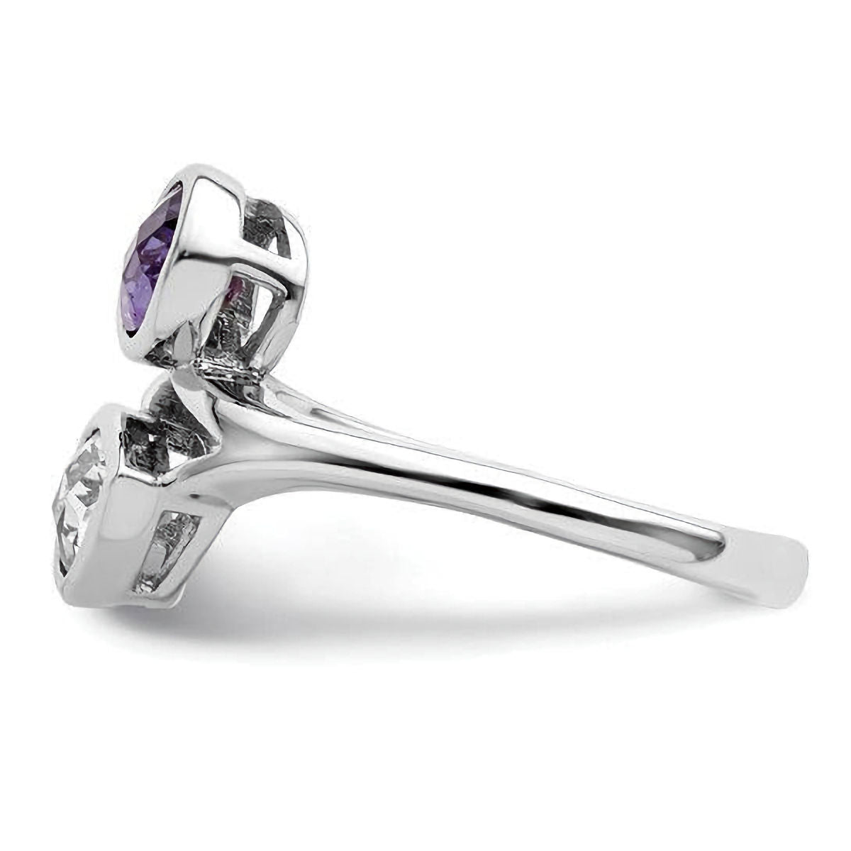 Sterling Silver Rhodium plated Pear Shape Amethyst and White Topaz Stone