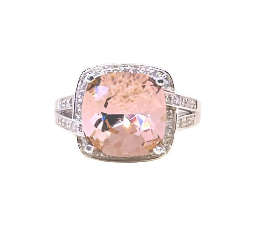 Sterling Silver Diamond ring with CZ Peach Stone