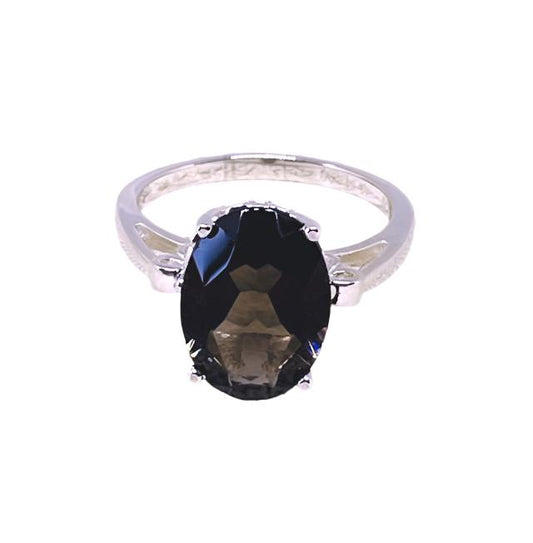 14x10mm Oval Smoky Quartz Solitaire Sterling Silver Ring