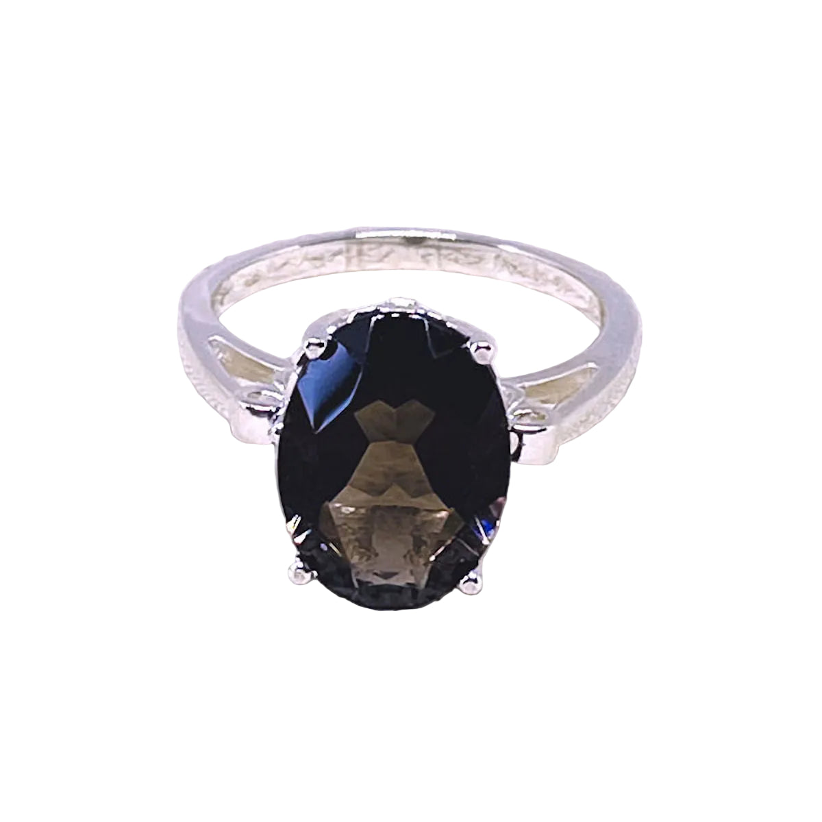 14x10mm Oval Smoky Quartz Solitaire Sterling Silver Ring