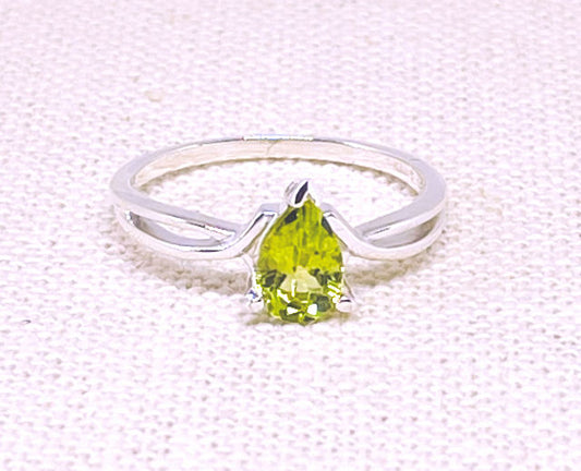 Pear Shape Peridot Solitaire Sterling Silver Ring