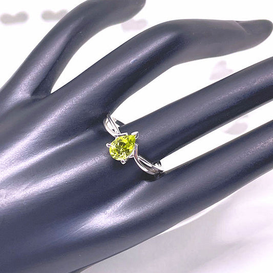 Pear Shape Peridot Solitaire Sterling Silver Ring