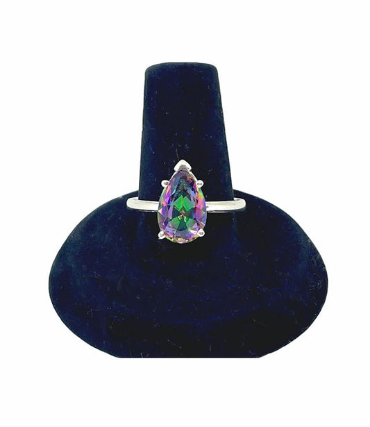 Sterling Silver Genuine Pear Shape Mystic Topaz Ring