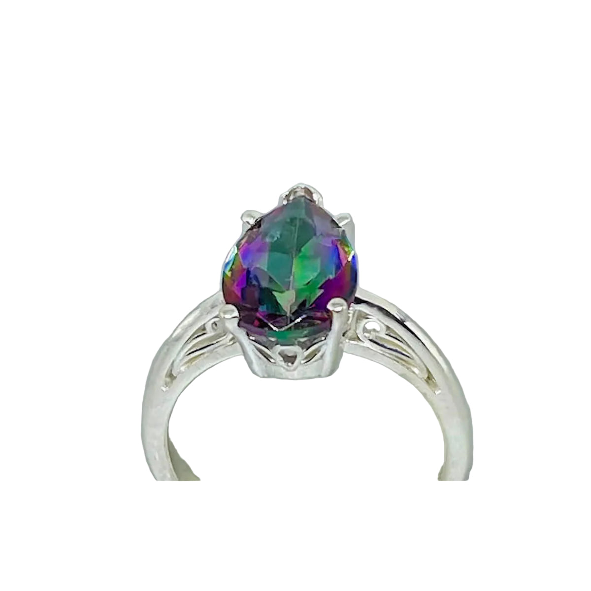 Sterling Silver Genuine Pear Shape Mystic Topaz Ring