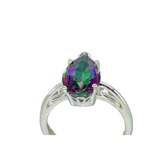 Sterling Silver Genuine Pear Shape Mystic Topaz Ring