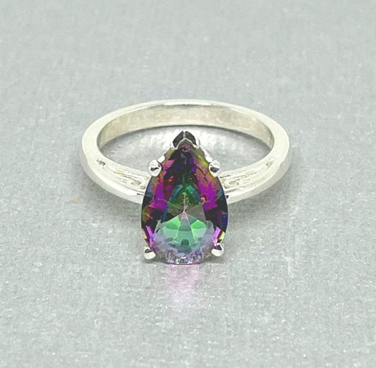 Sterling Silver Genuine Pear Shape Mystic Topaz Ring