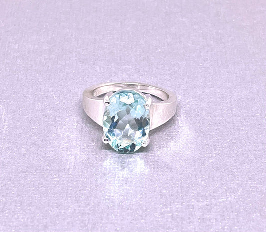 Faceted Oval Sky Blue Topaz Ring