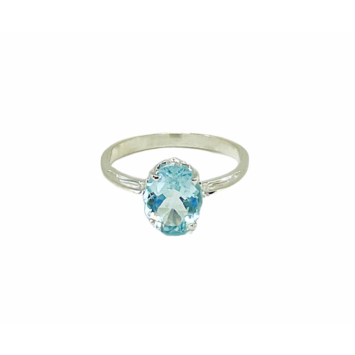 Faceted Oval Aquamarine Sterling Silver Ring