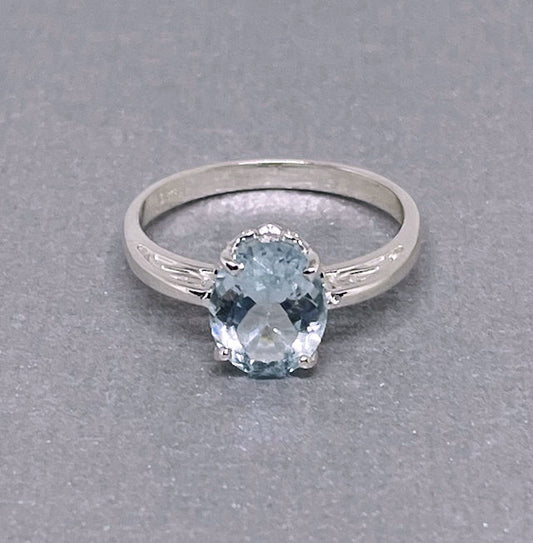 Faceted Oval Aquamarine Sterling Silver Ring