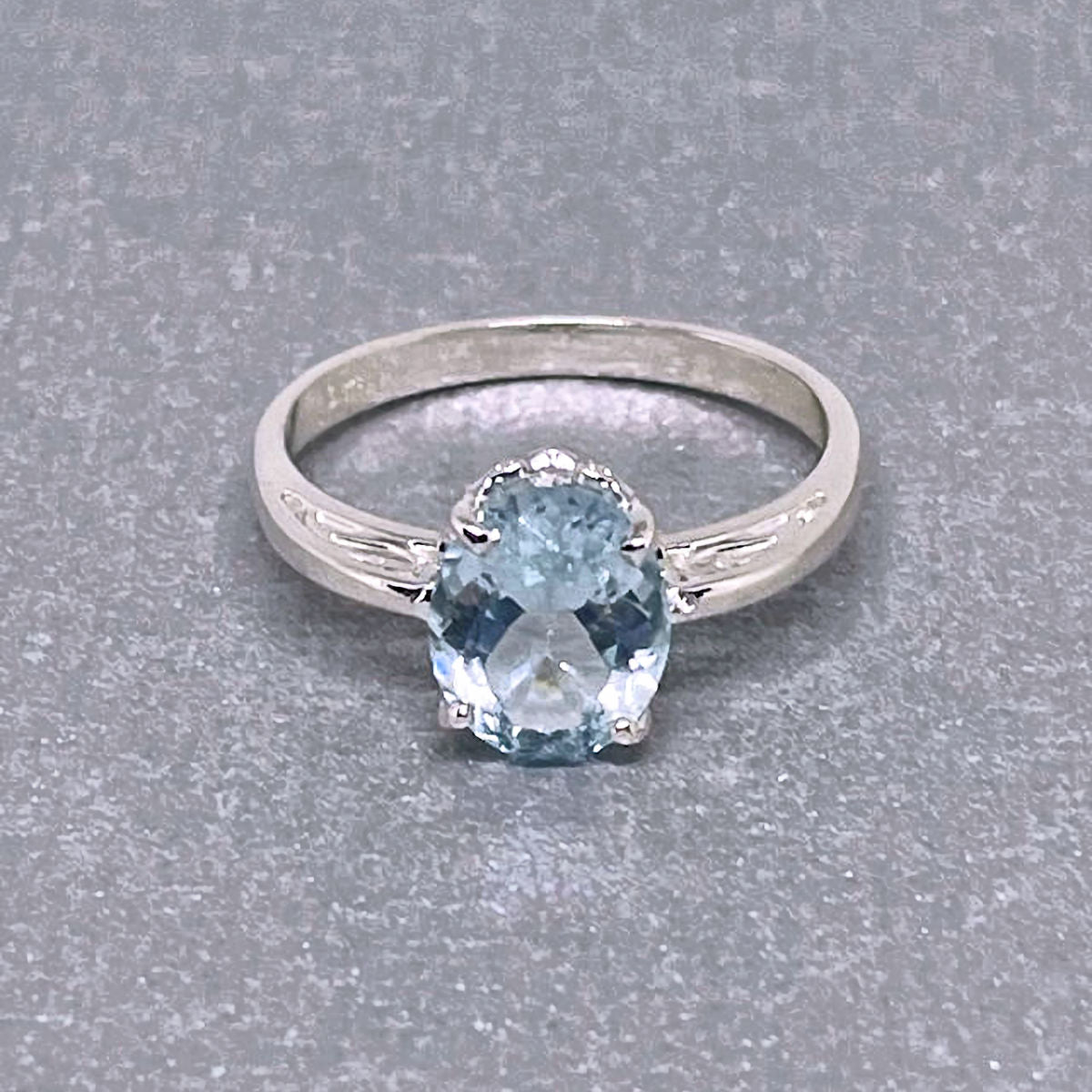 Faceted Oval Aquamarine Sterling Silver Ring