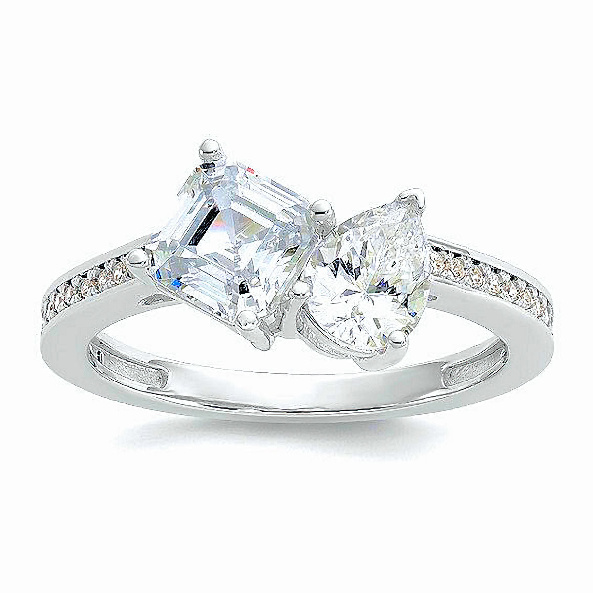 Sterling Silver Pear and Square CZ Ring