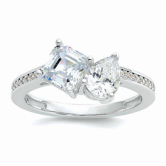 Sterling Silver Pear and Square CZ Ring