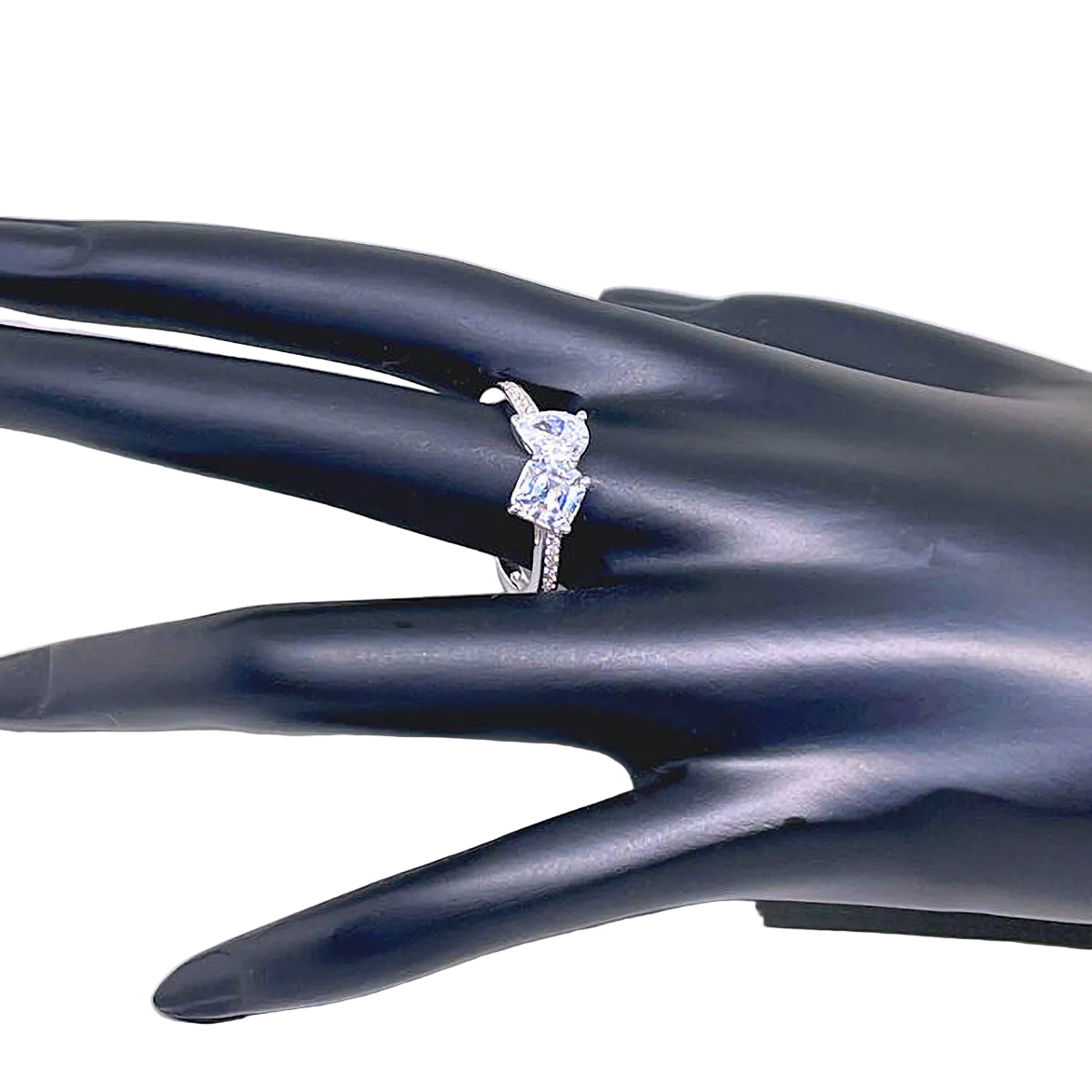Sterling Silver Pear and Square CZ Ring