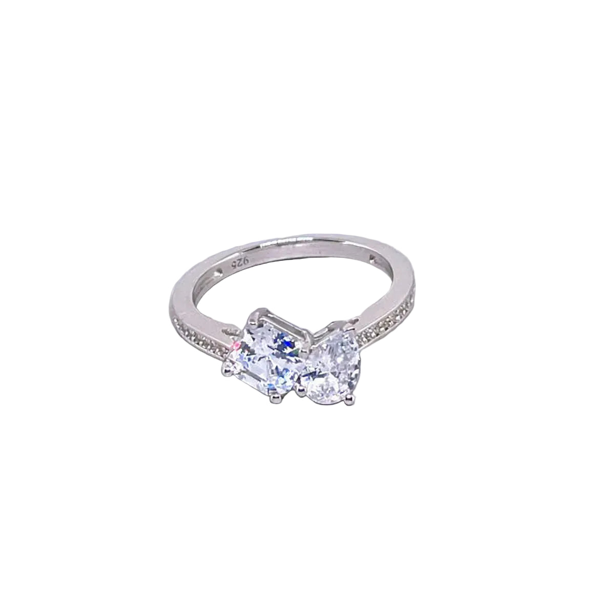 Sterling Silver Pear and Square CZ Ring