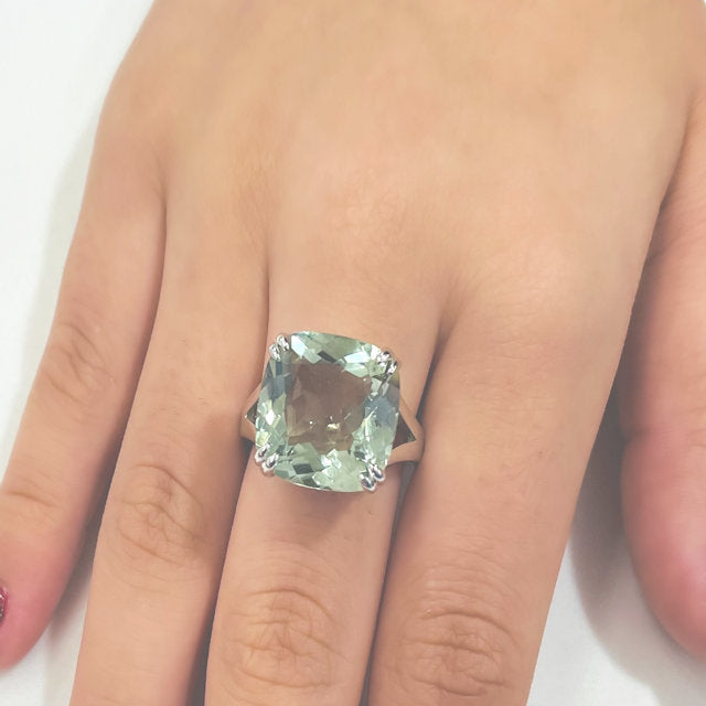 Solitaire Green Prasiolite Ring