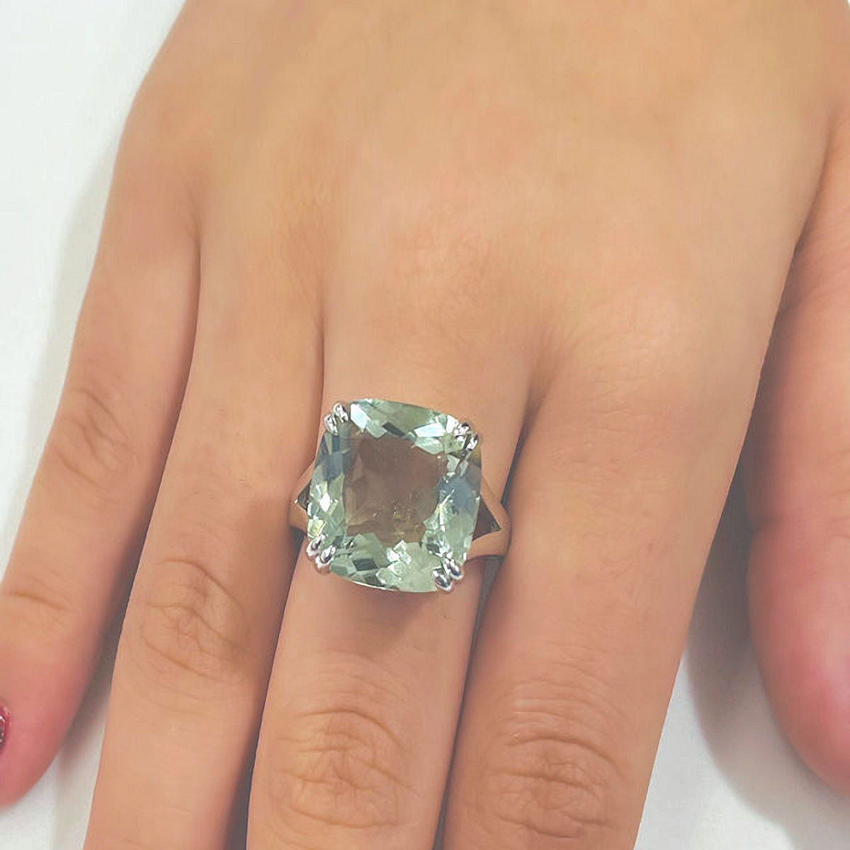 Solitaire Green Prasiolite Ring