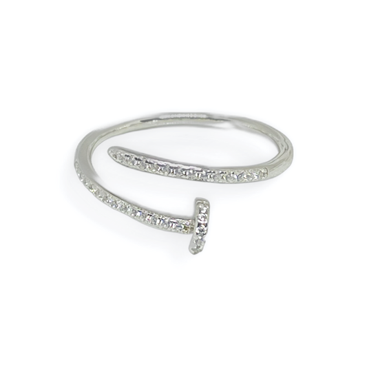 Abstract Sterling Silver CZ Ring
