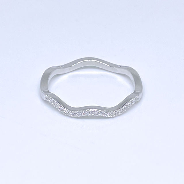Stackable Wavy Sterling Silver CZ Ring