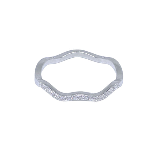 Stackable Wavy Sterling Silver CZ Ring