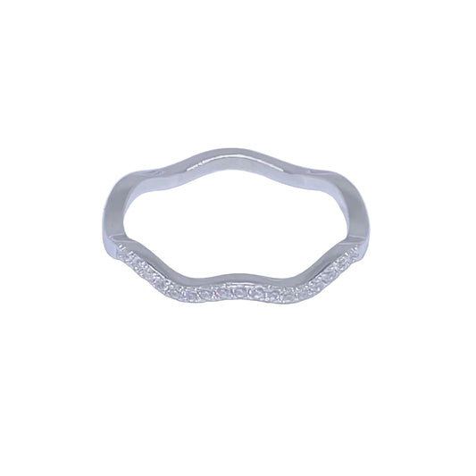 Stackable Wavy Sterling Silver CZ Ring