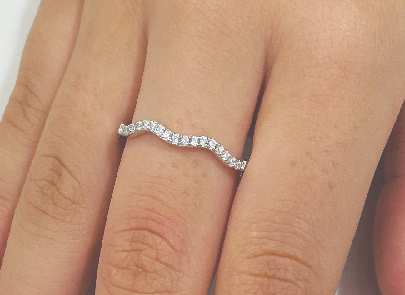 Stackable Wavy Sterling Silver CZ Ring