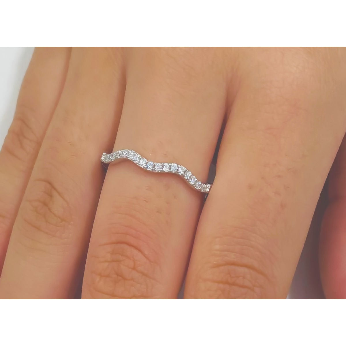 Stackable Wavy Sterling Silver CZ Ring