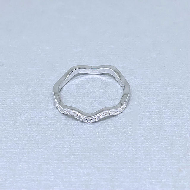 Stackable Wavy Sterling Silver CZ Ring