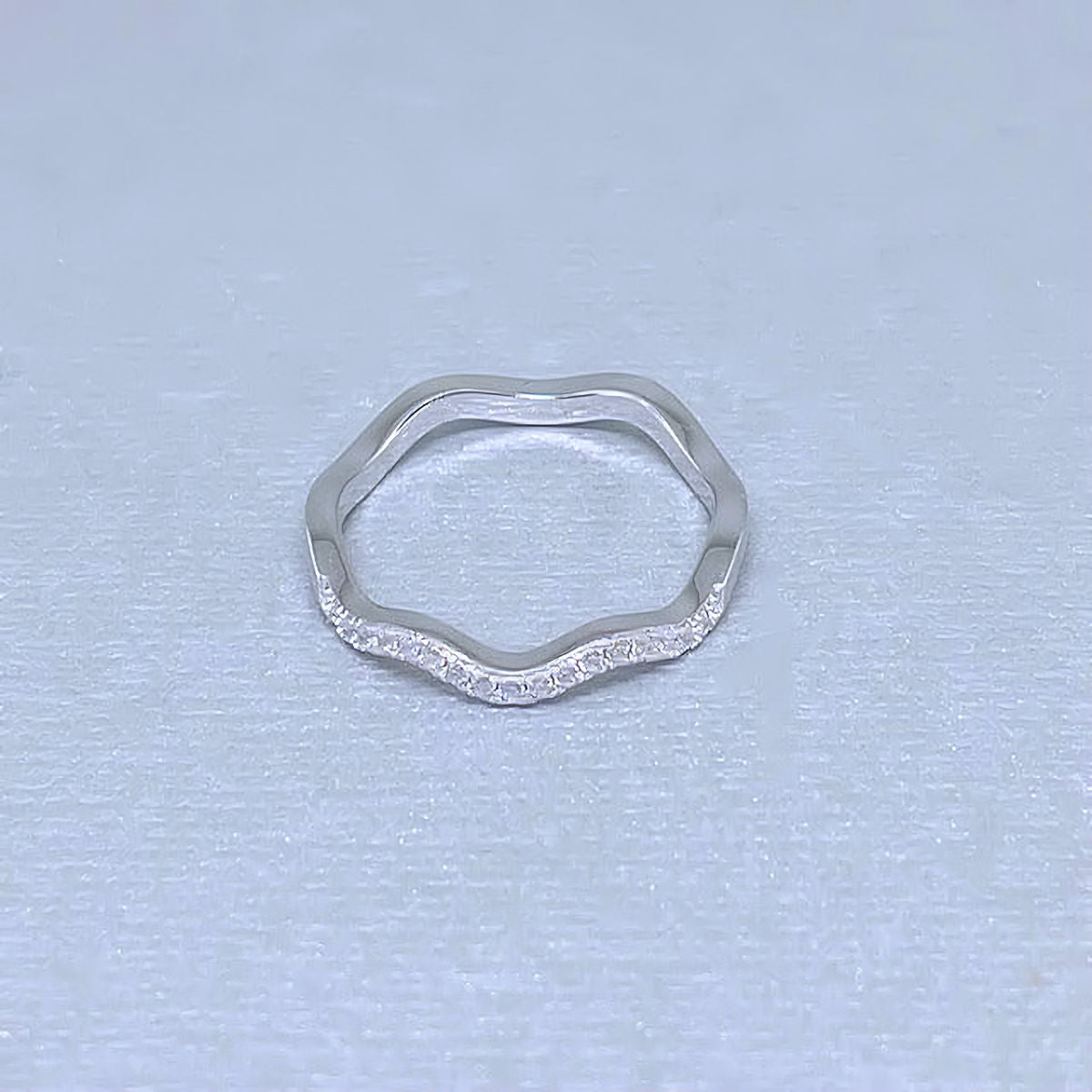 Stackable Wavy Sterling Silver CZ Ring