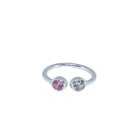 Sterling Silver Adjustable Pink and White CZ Ring