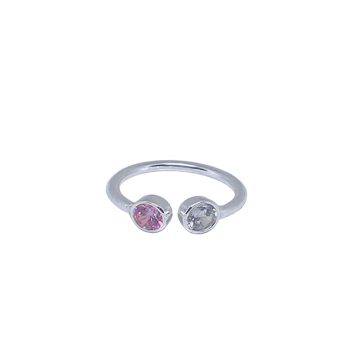 Sterling Silver Adjustable Pink and White CZ Ring