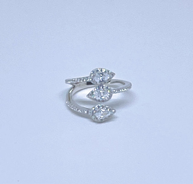 Triple Halo Pear Wrap CZ Sterling Silver Ring