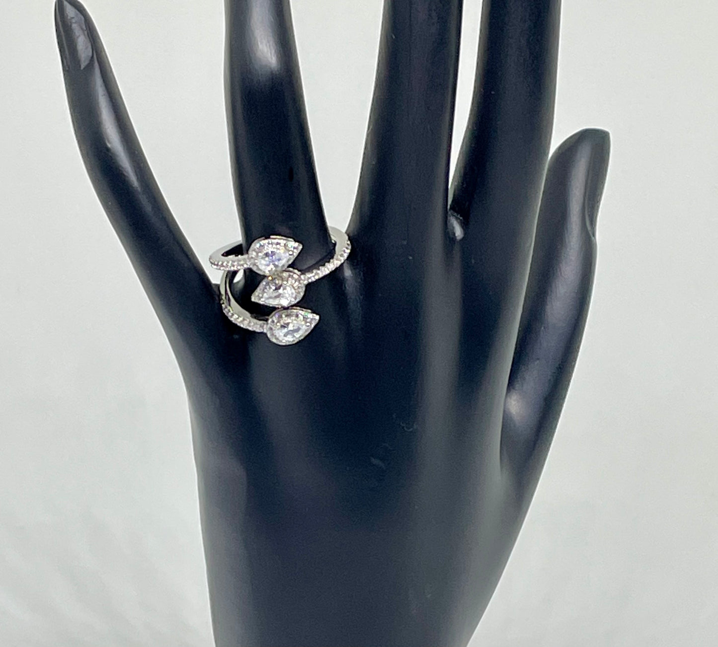 Triple Halo Pear Wrap CZ Sterling Silver Ring