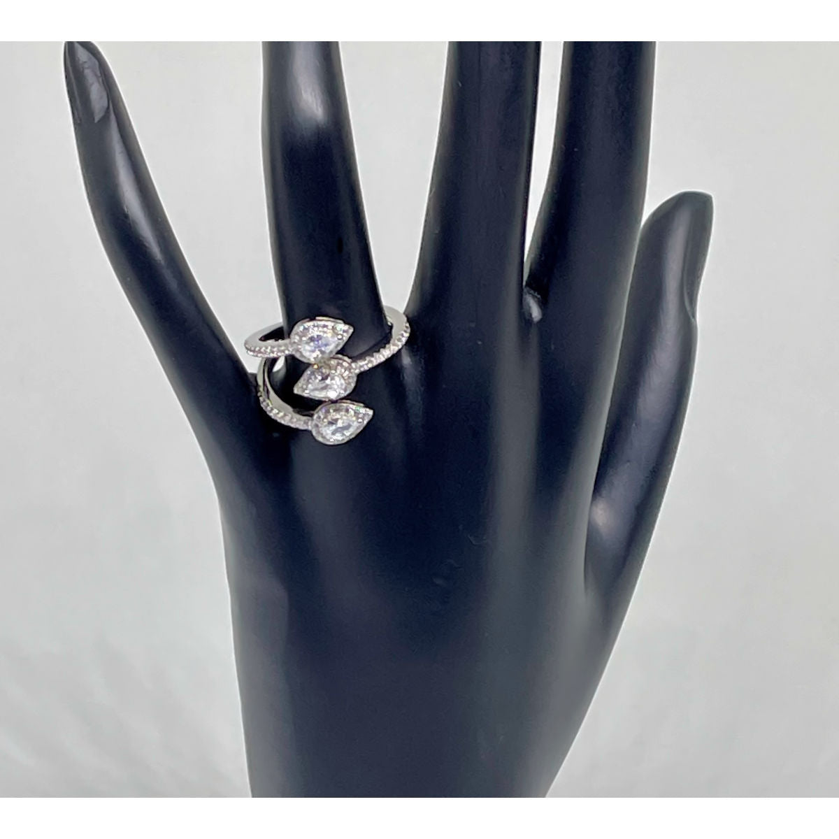 Triple Halo Pear Wrap CZ Sterling Silver Ring