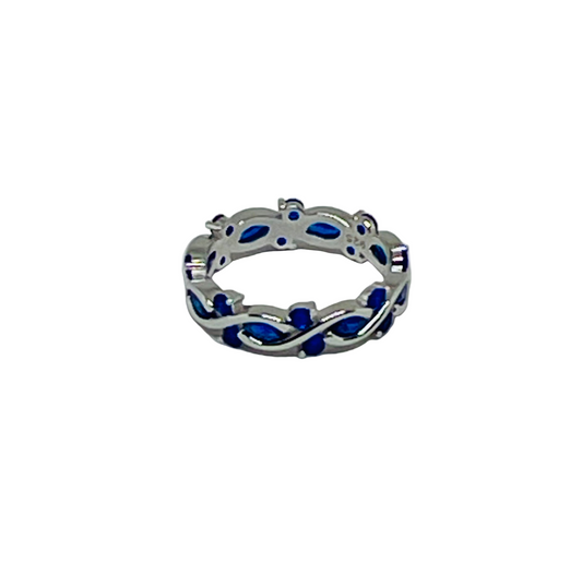 Sterling Silver Eternity Marquise Blue Round Spinel CZ Ring