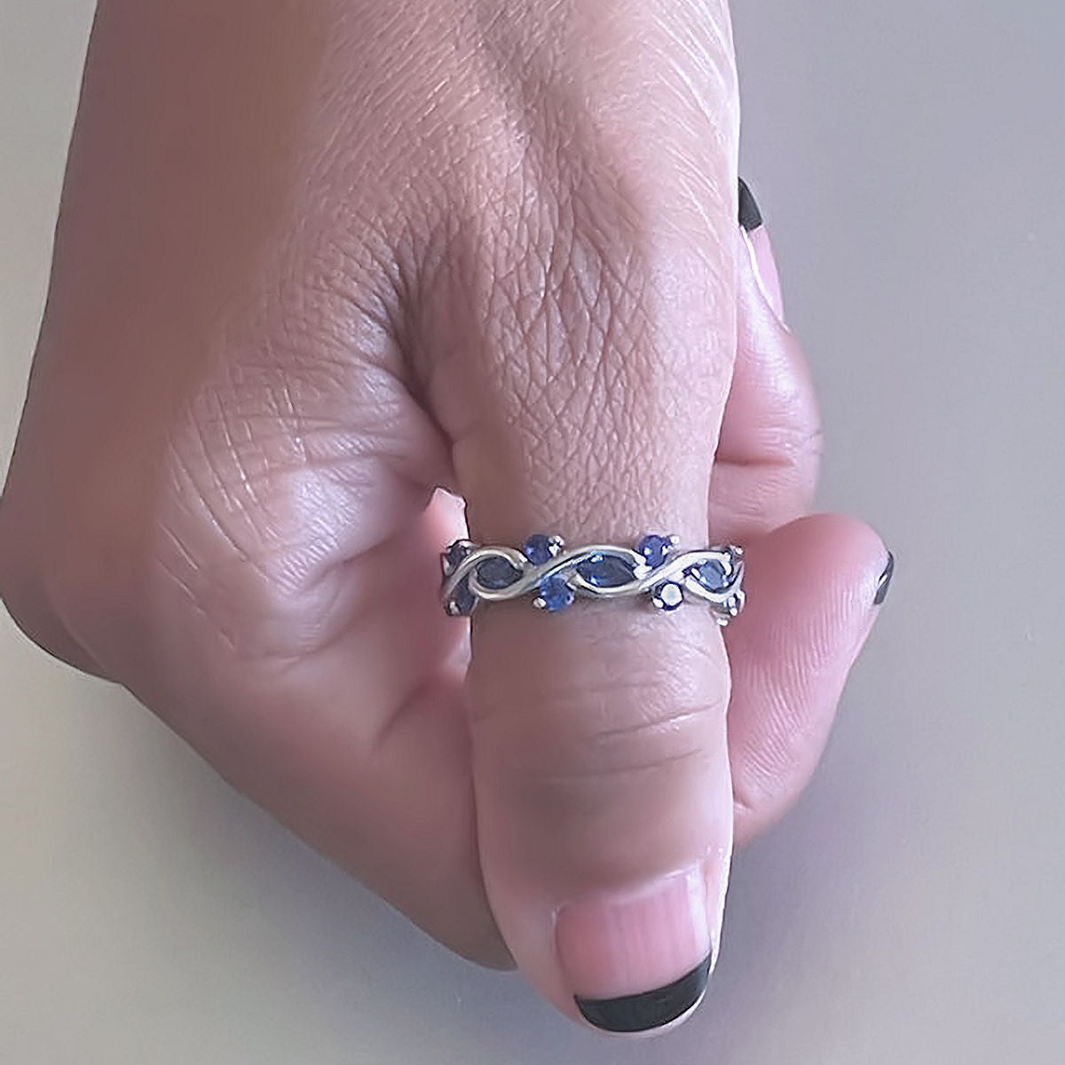 Sterling Silver Eternity Marquise Blue Round Spinel CZ Ring