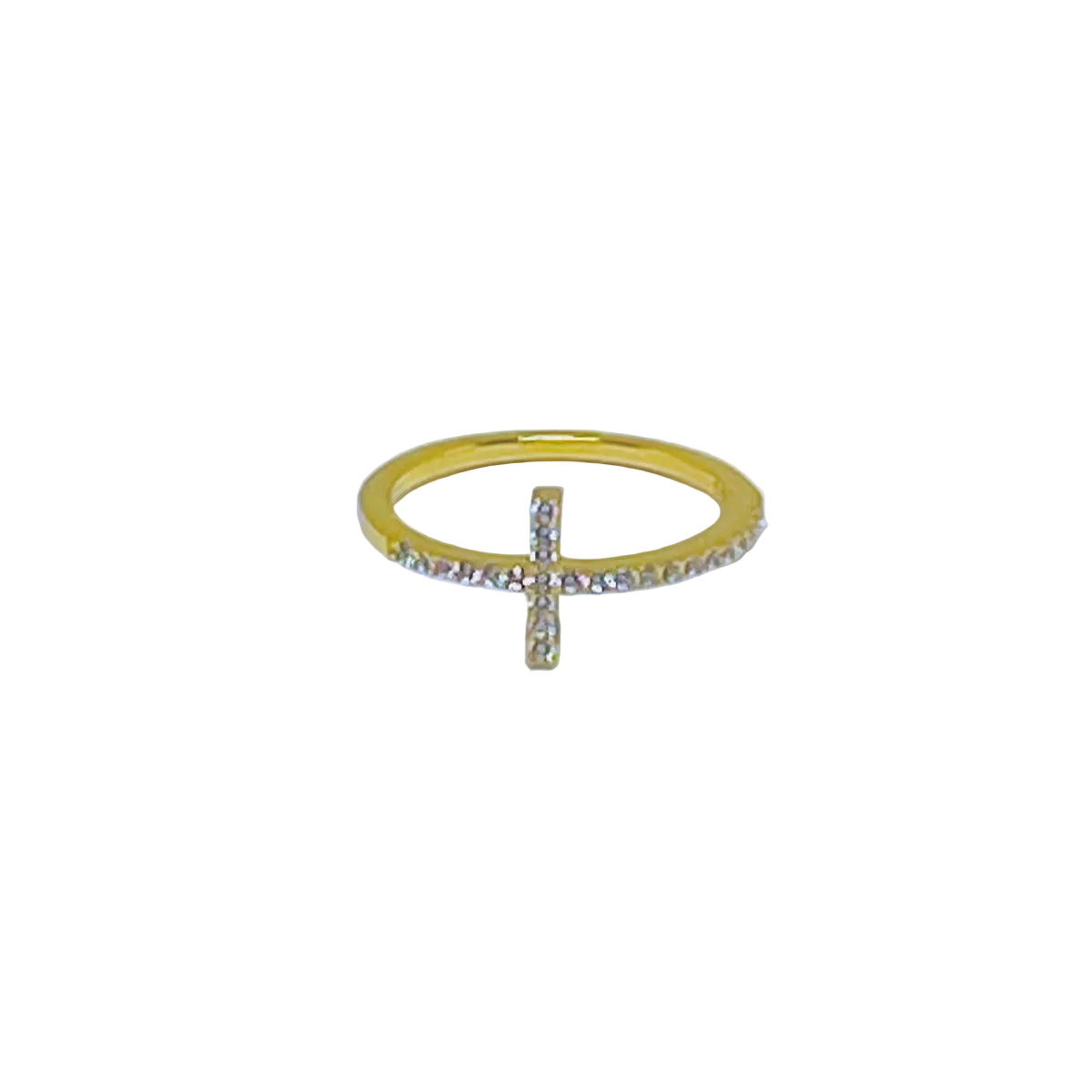 Sterling Silver Gold Plated Cross Clear CZ Ring