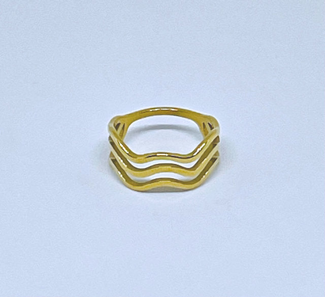 Stainless Steel Gold Triple Wave Geometric Ring