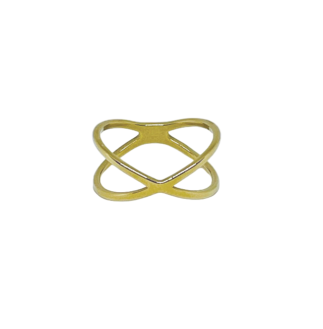 Gold Stainless Steel Criss-Cross Geometric Shape Ring