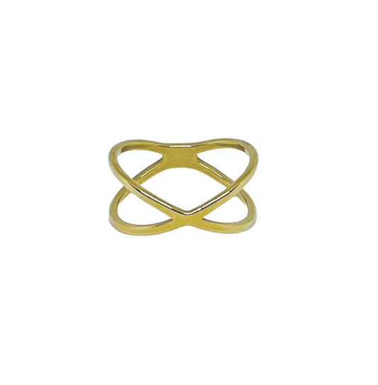 Gold Stainless Steel Criss-Cross Geometric Shape Ring