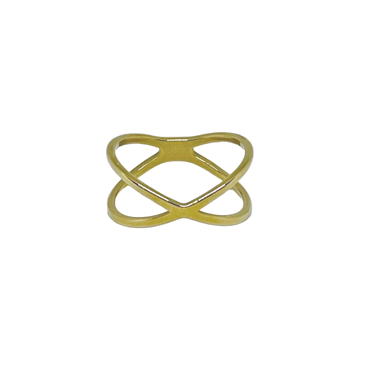 Gold Stainless Steel Criss-Cross Geometric Shape Ring