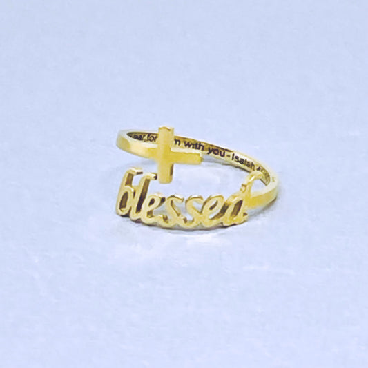 18K Gold Stainless Steel "Blessed" Ring – "Do Not Fear, For I Am With You" Isaiah 41:10